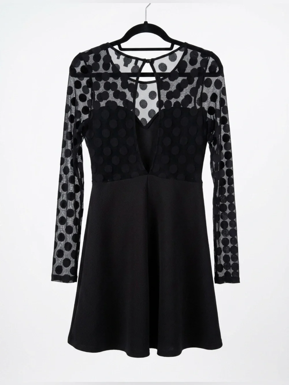 Lulus Black Polka Dot Mesh Long Sleeve Mini Dress Size M